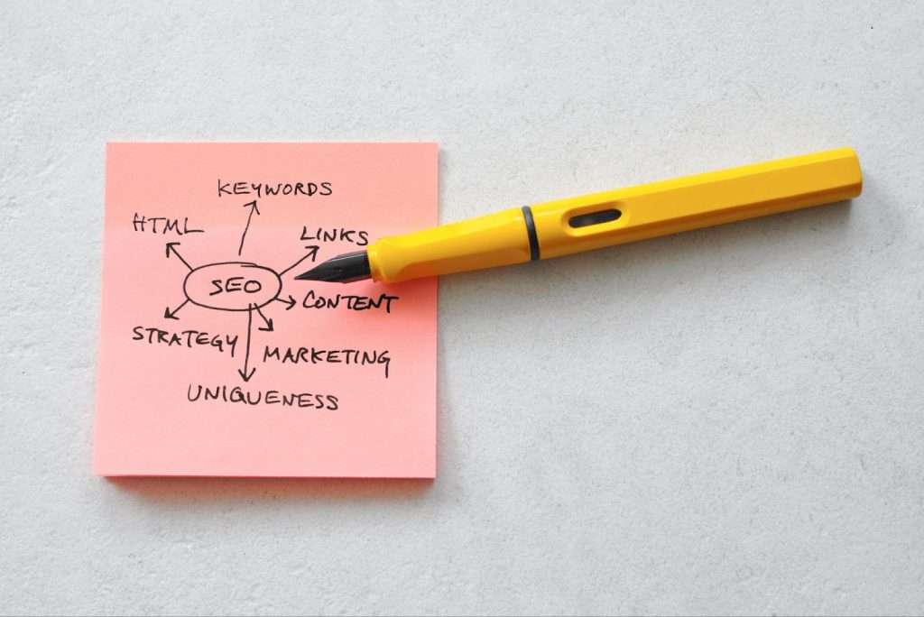 A note containing writing about SEO.